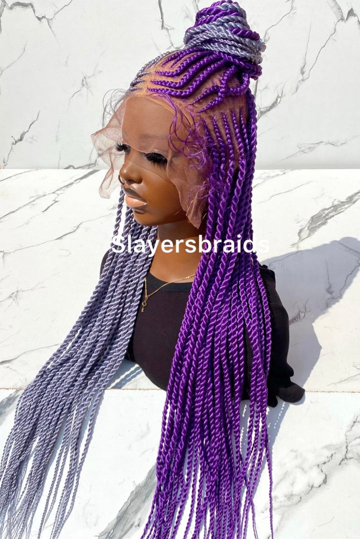 30 Inch Purple Gray Full Lace Cornrow Wig -Kirema