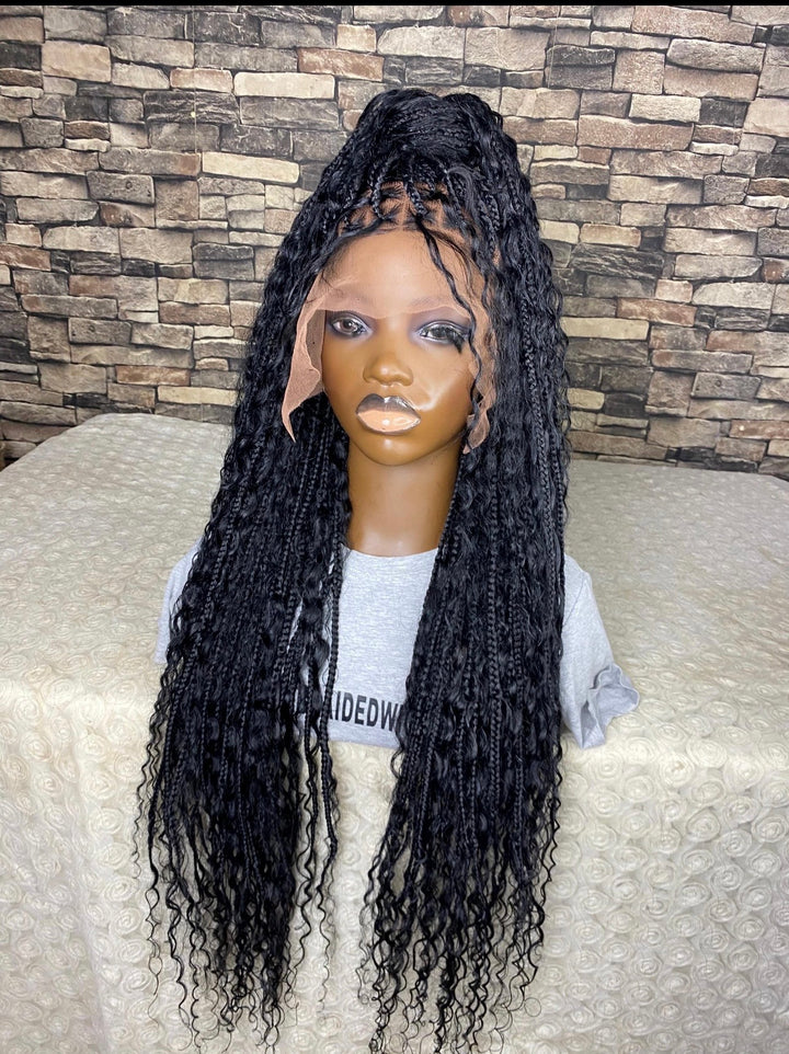 Glueless Braidstyle Luxury Human Hair Curly Knotless Wig -Stacy