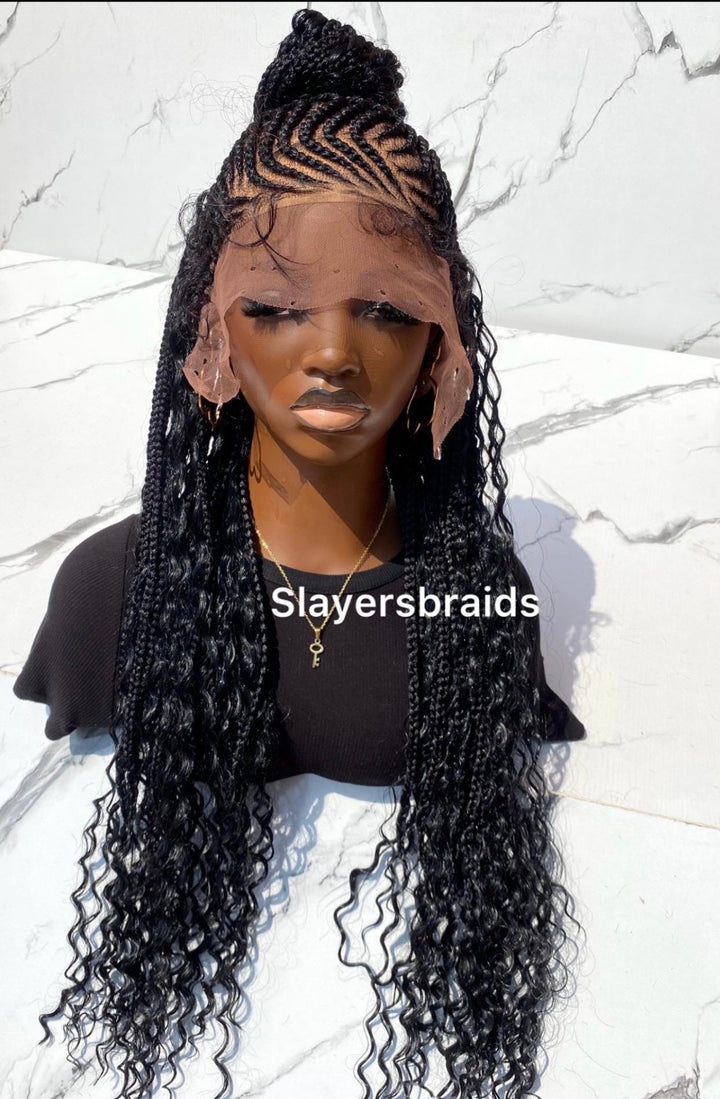 Black ZigZag Cornrow Braided Wig: Tribal Wig -Janet