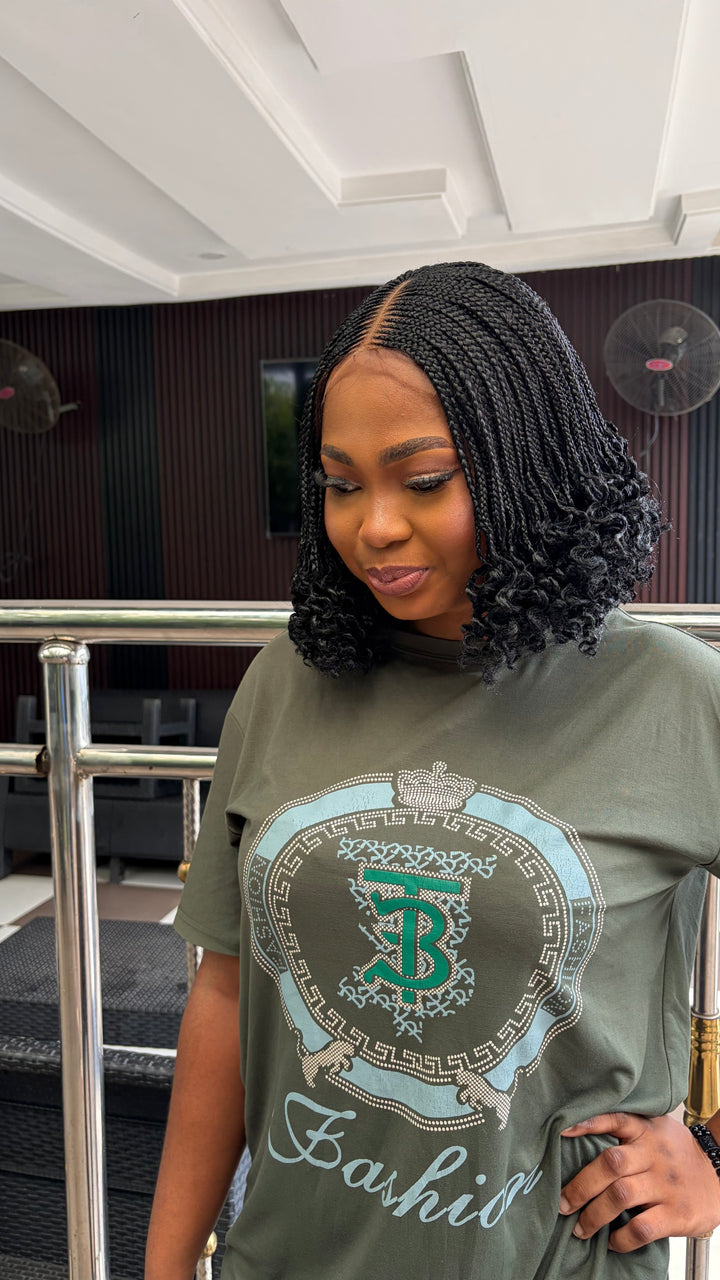 Tightly Braided, Protective style for black queen, CurlyBob Wig -Shese