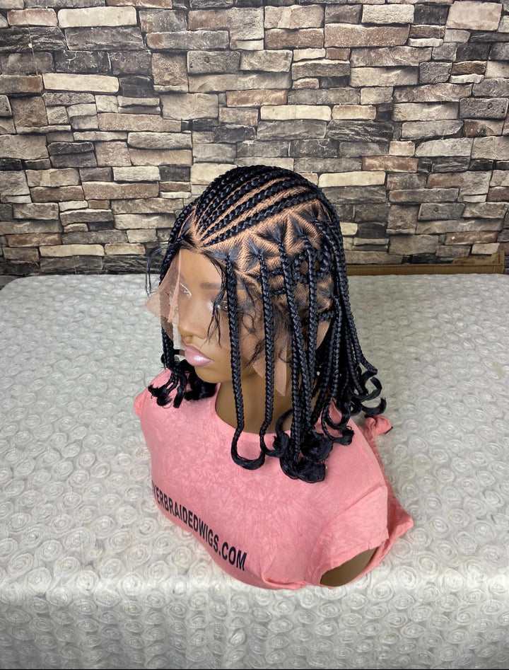 Fulani Cornrows Braided Wig: Black Braids Full Lace Wig -Dolly unit