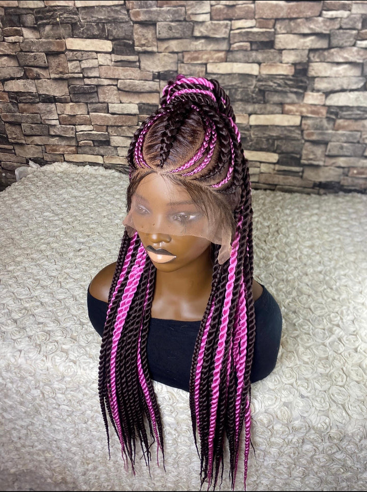 Custom braided cornrows natural scalp, lightweight -Theresa 33/pink