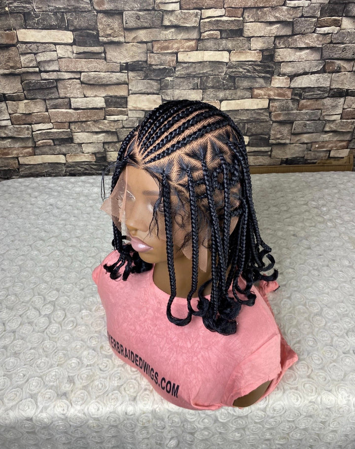Fulani Cornrows Braided Wig: Black Braids Full Lace Wig -Dolly unit