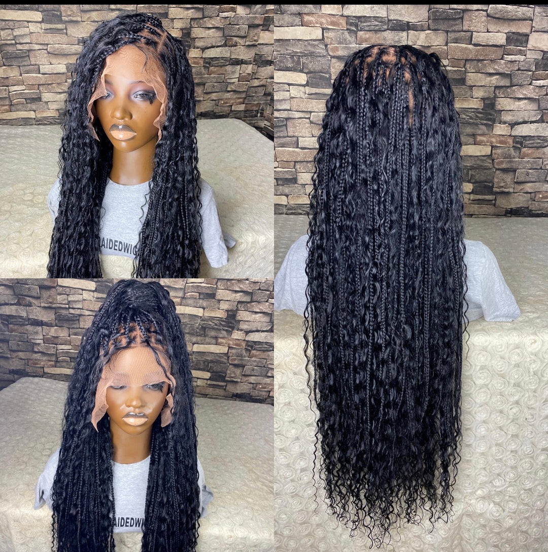 Glueless Braidstyle Luxury Human Hair Curly Knotless Wig -Stacy