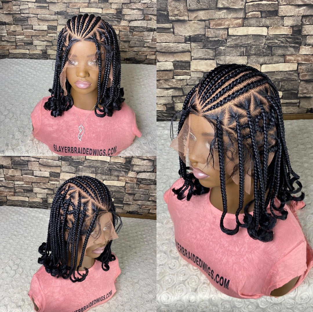 Fulani Cornrows Braided Wig: Black Braids Full Lace Wig -Dolly unit