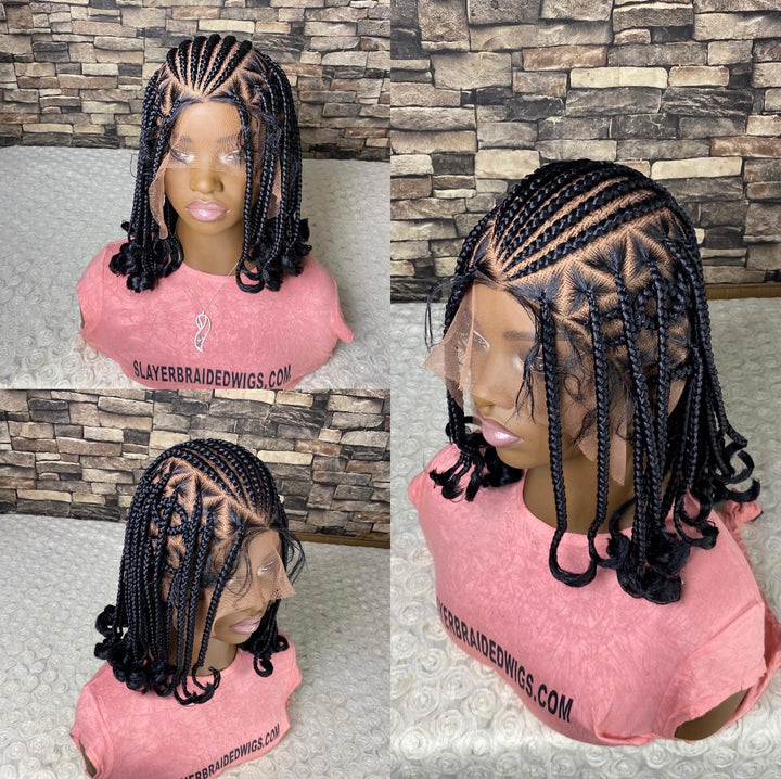 Fulani Cornrows Braided Wig: Black Braids Full Lace Wig -Dolly unit