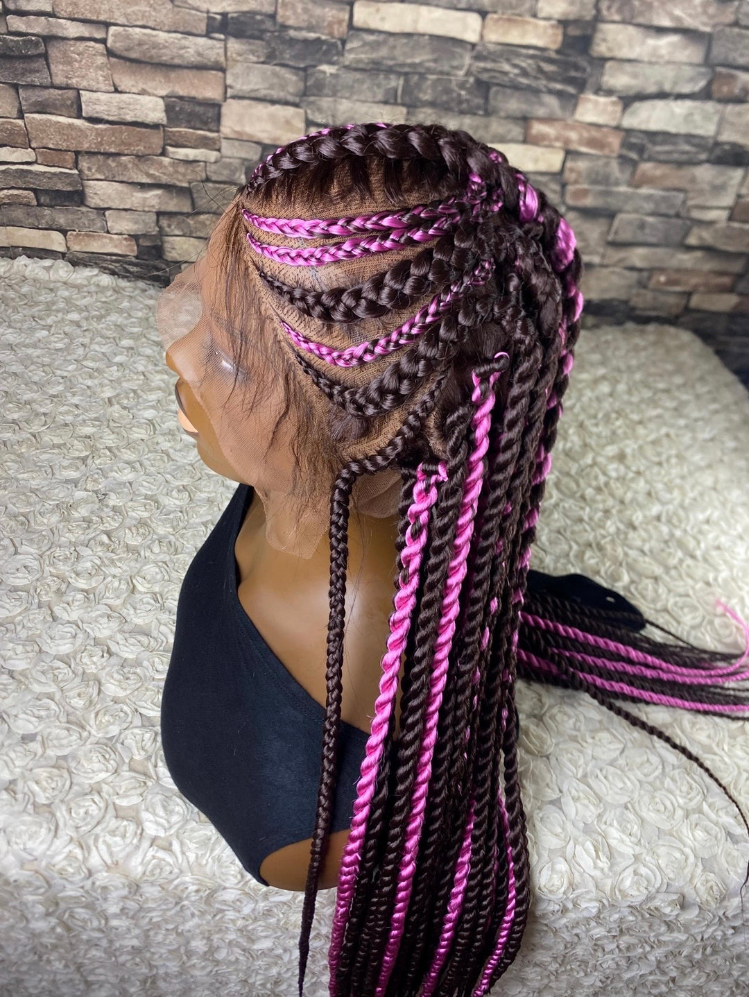Custom braided cornrows natural scalp, lightweight -Theresa 33/pink