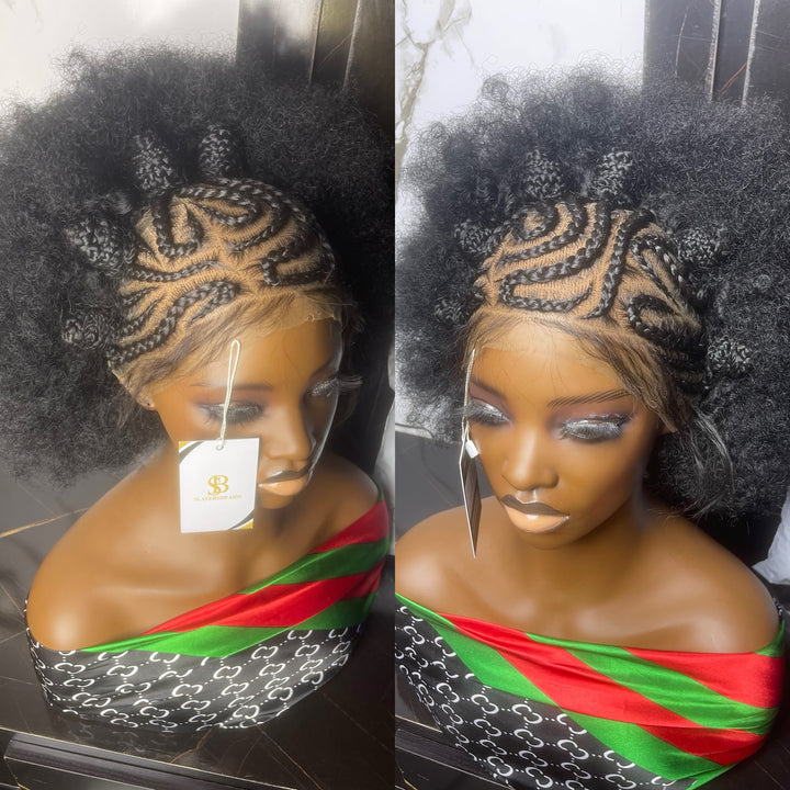 Glueless Pre-styled Afro Lace Cornrow Wig - Yuria