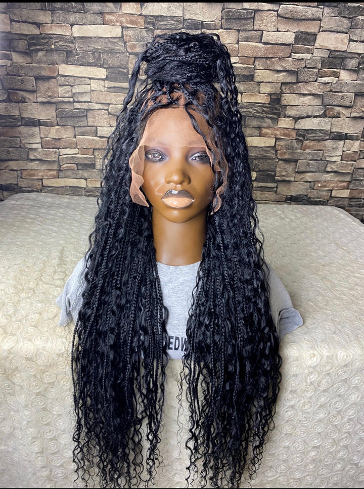 Glueless Braidstyle Luxury Human Hair Curly Knotless Wig -Stacy