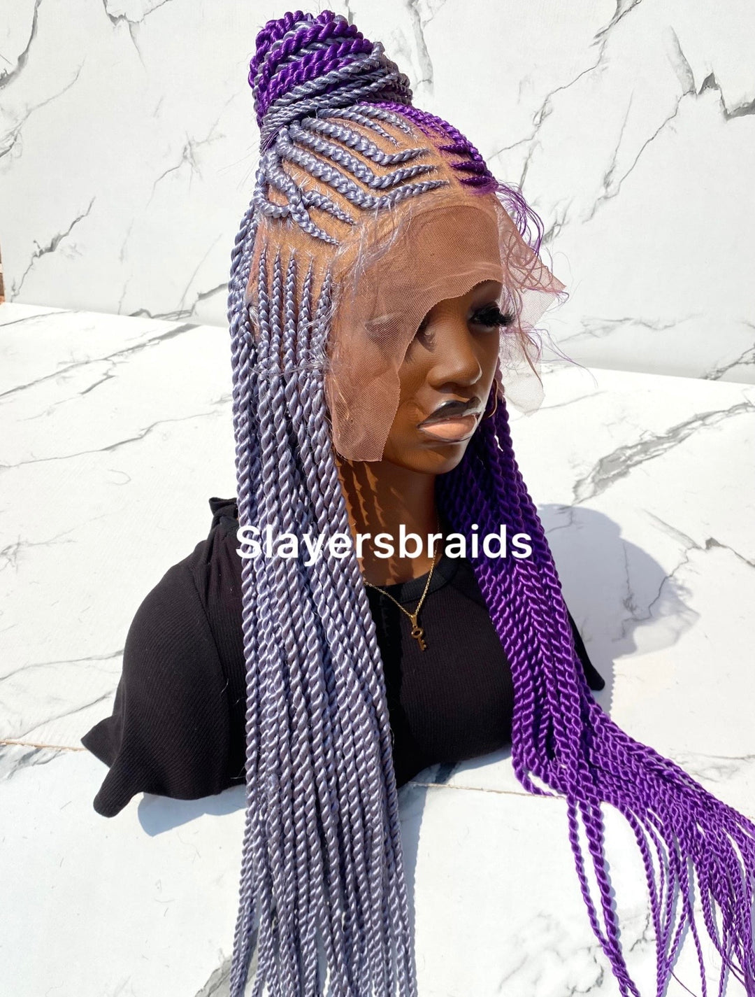 30 Inch Purple Gray Full Lace Cornrow Wig -Kirema