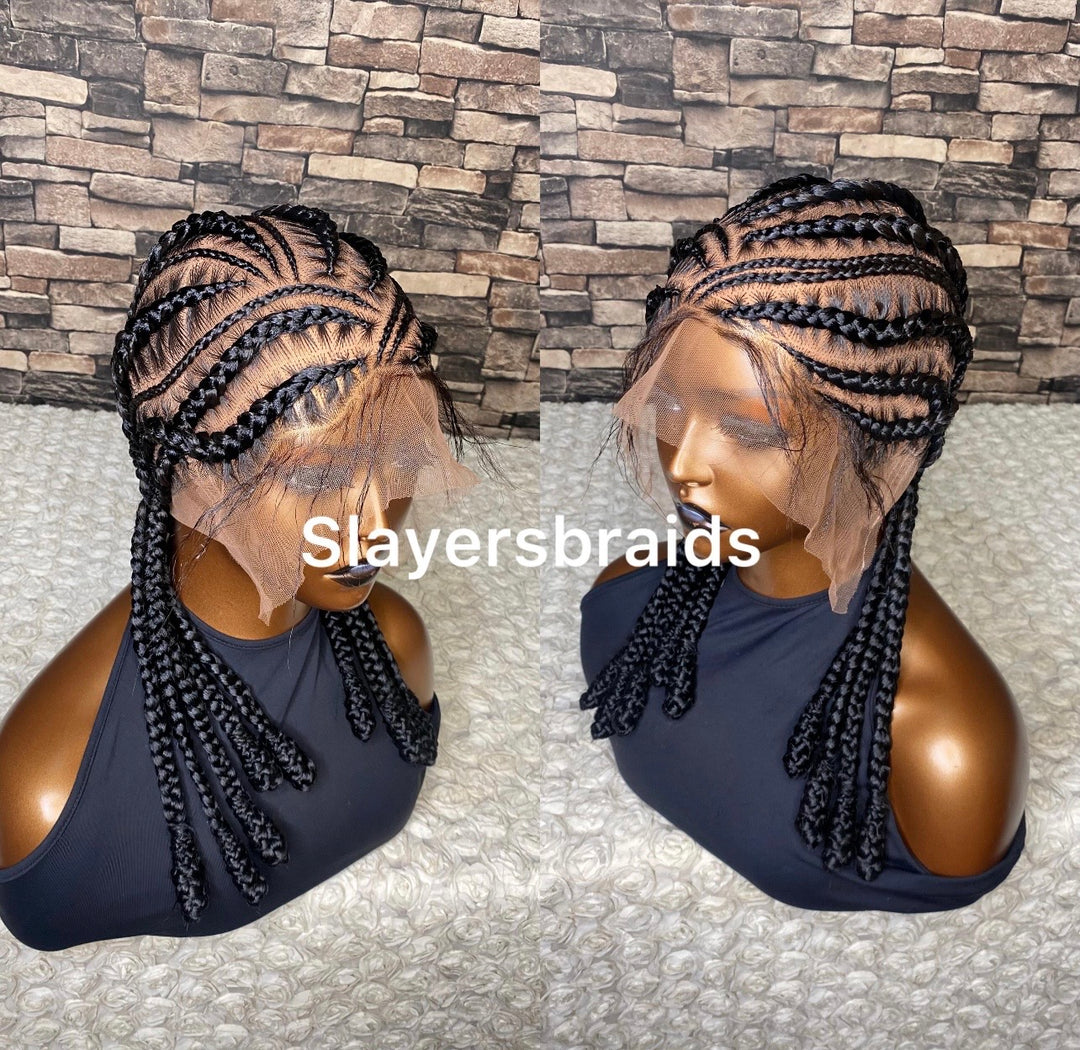 PreStyled Glueless Tribal Fulani Cornrow Bob Wig
