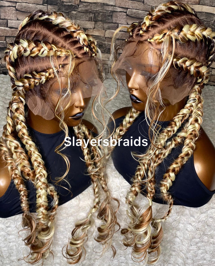 Tightly Braided Cornrow French curl wig -Olaide