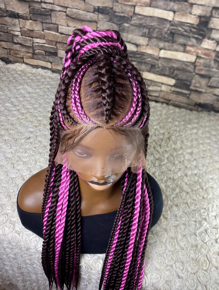 Custom braided cornrows natural scalp, lightweight -Theresa 33/pink