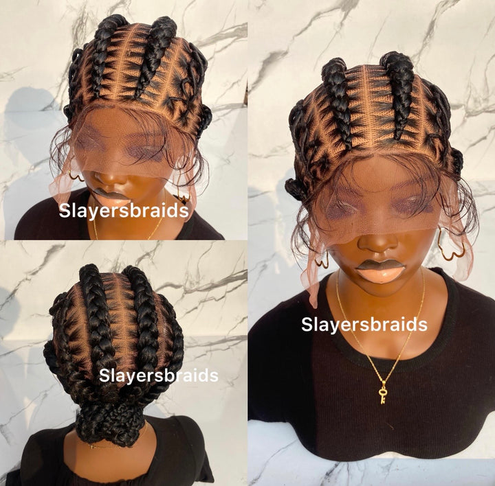 Fulani Braided Wig Crisscross Cornrow -Cherry