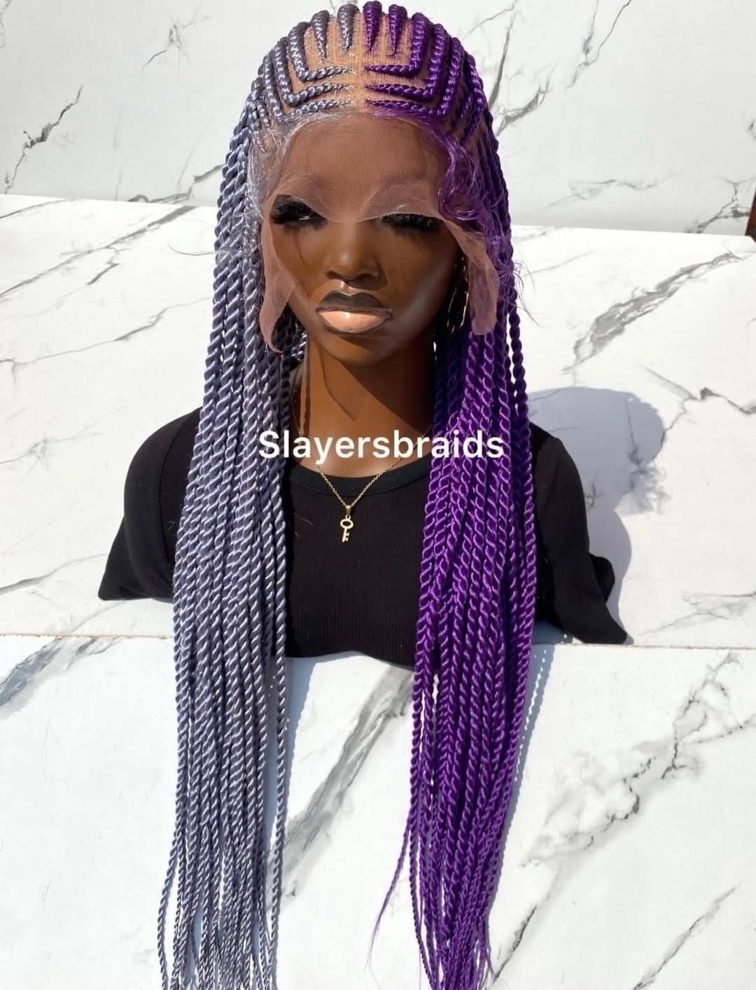 30 Inch Purple Gray Full Lace Cornrow Wig -Kirema