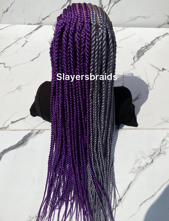 30 Inch Purple Gray Full Lace Cornrow Wig -Kirema
