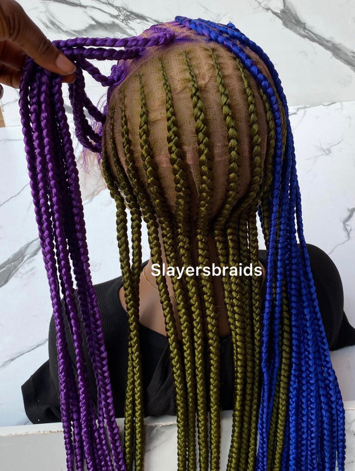 Fulani Braid Wig: Purple, Camo Green, Blue Full Lace Wig -Tise