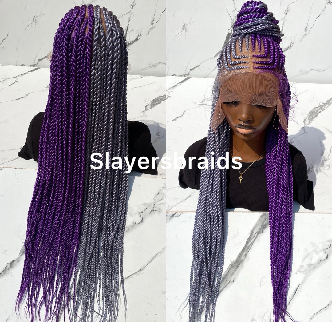 30 Inch Purple Gray Full Lace Cornrow Wig -Kirema