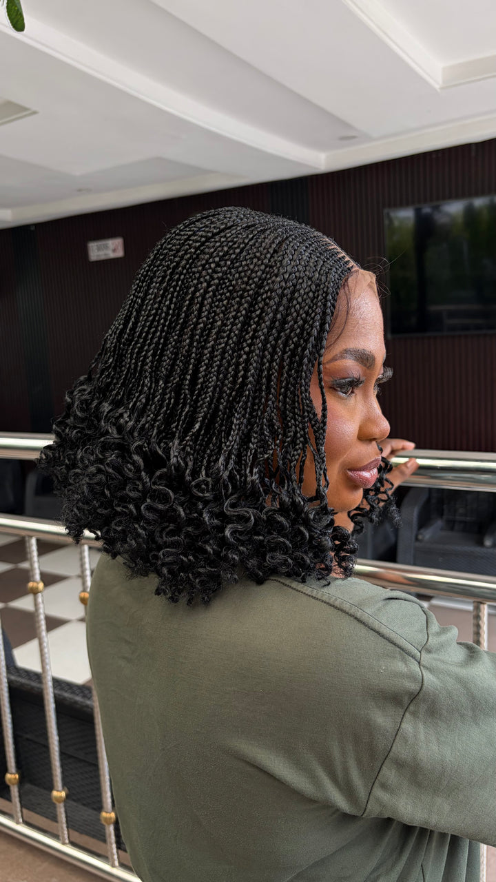 Tightly Braided, Protective style for black queen, CurlyBob Wig -Shese