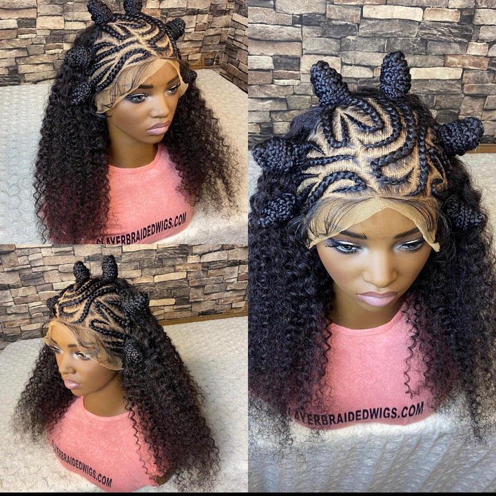 Lace Front Cornrow Wig: Human Hair Curly Wig -Dotun