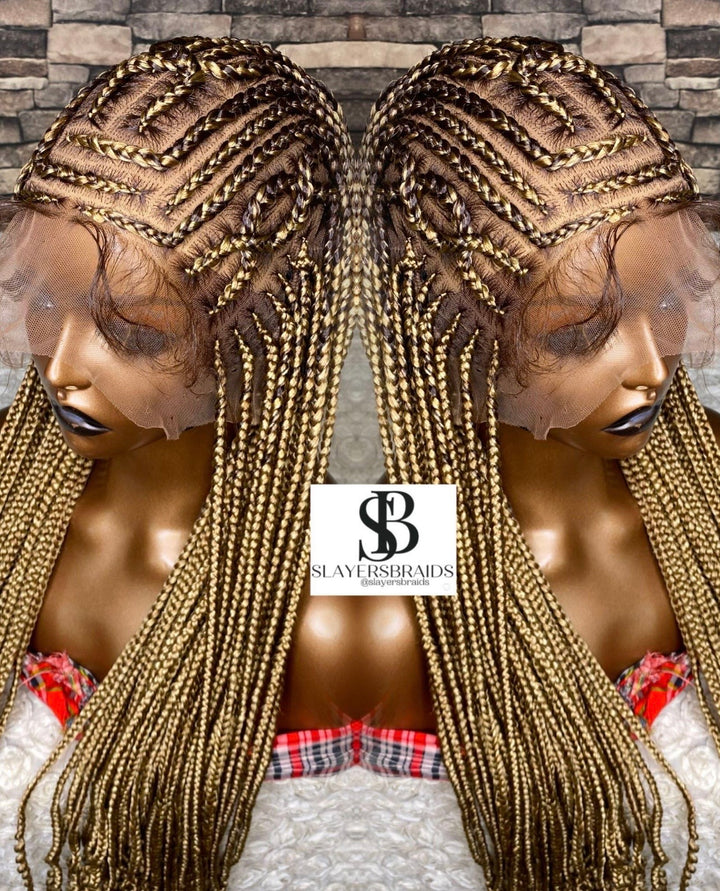 Mixed Blonde Cornrow Braided Wig: Full Lace Knotless -Rosie