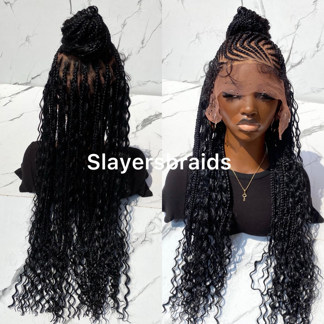 Black ZigZag Cornrow Braided Wig: Tribal Wig -Janet