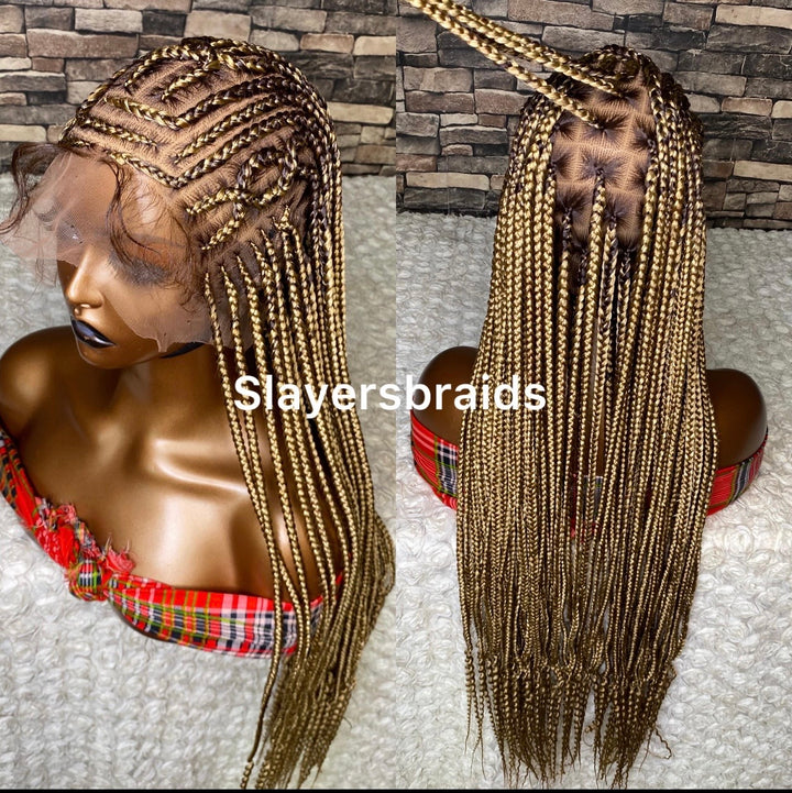 Mixed Blonde Cornrow Braided Wig: Full Lace Knotless -Rosie