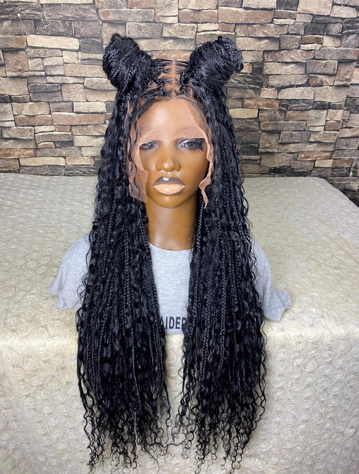 Glueless Braidstyle Luxury Human Hair Curly Knotless Wig -Stacy