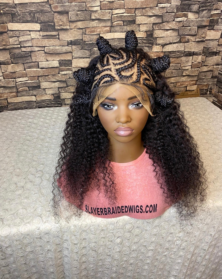 Lace Front Cornrow Wig: Human Hair Curly Wig -Dotun