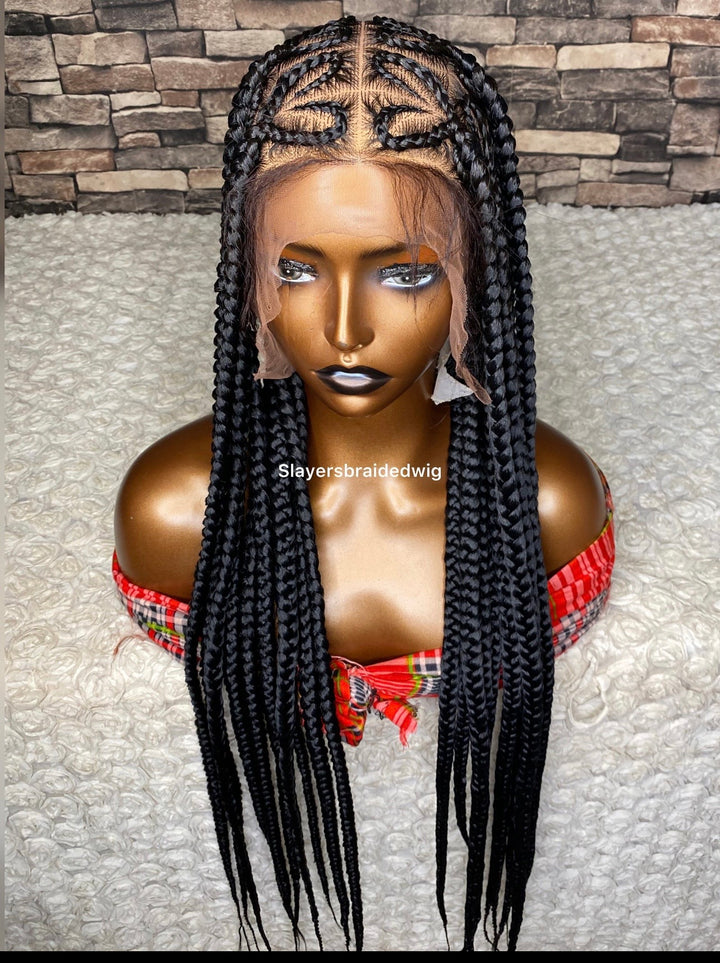 30” Knotless Braided Wig: Love Shape,-Julie