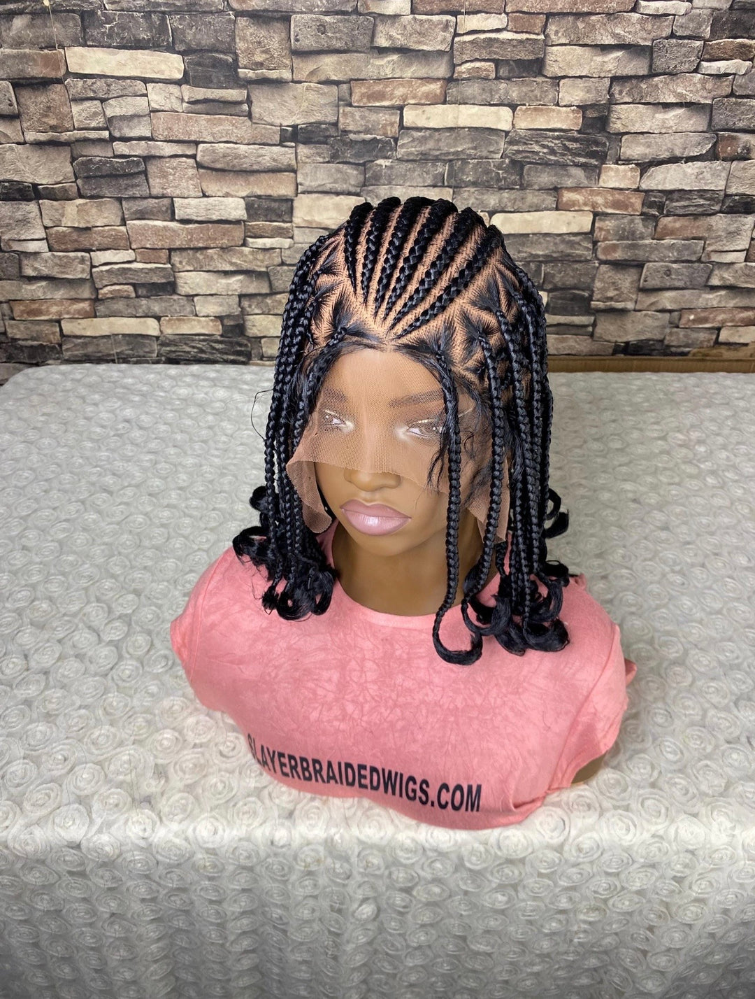 Fulani Cornrows Braided Wig: Black Braids Full Lace Wig -Dolly unit