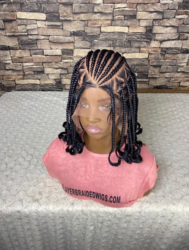 Fulani Cornrows Braided Wig: Black Braids Full Lace Wig -Dolly unit