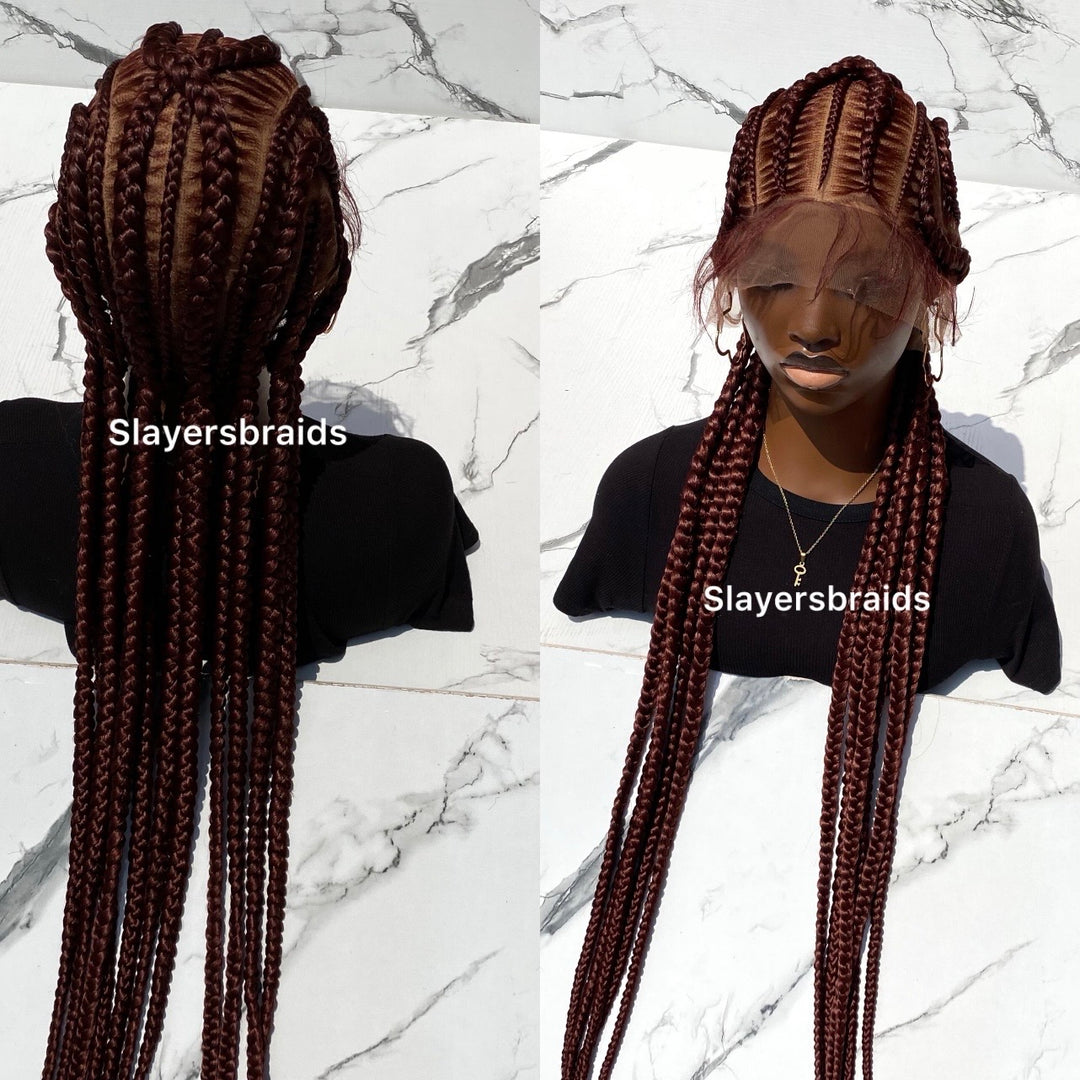 Braided Wig Full Lace Maroon Knotless Box Braids -Anjola