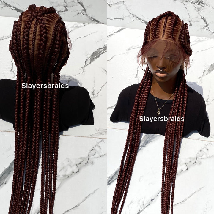 Braided Wig Full Lace Maroon Knotless Box Braids -Anjola