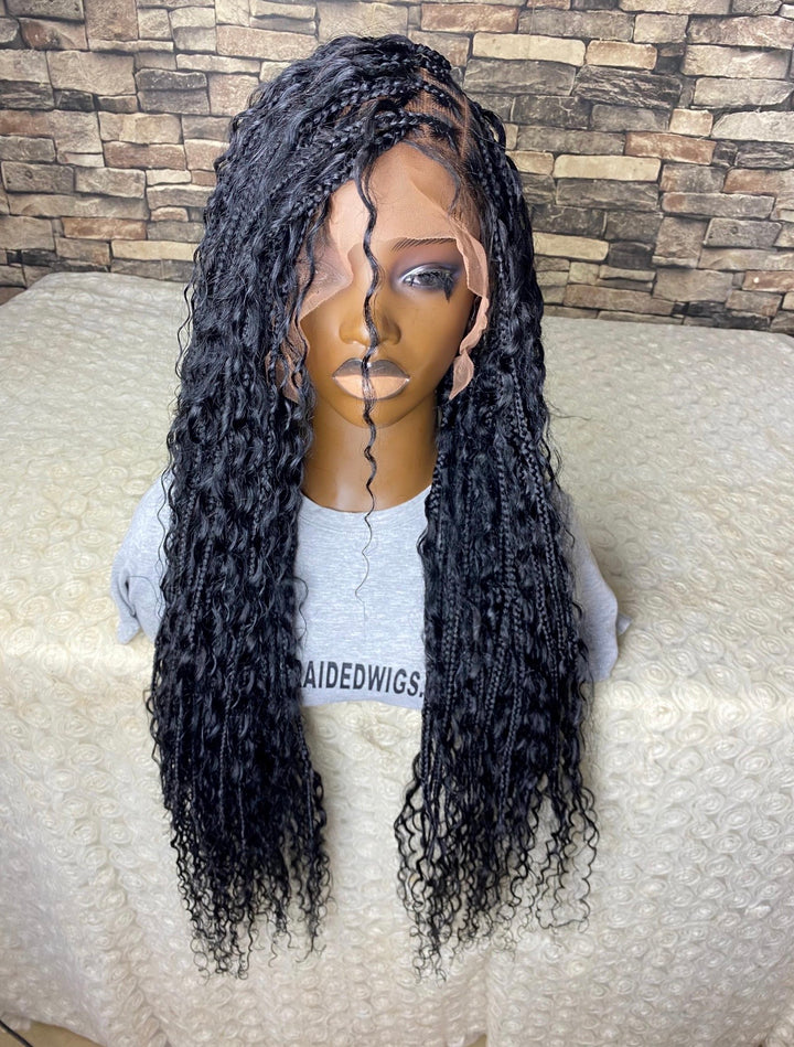 Glueless Braidstyle Luxury Human Hair Curly Knotless Wig -Stacy