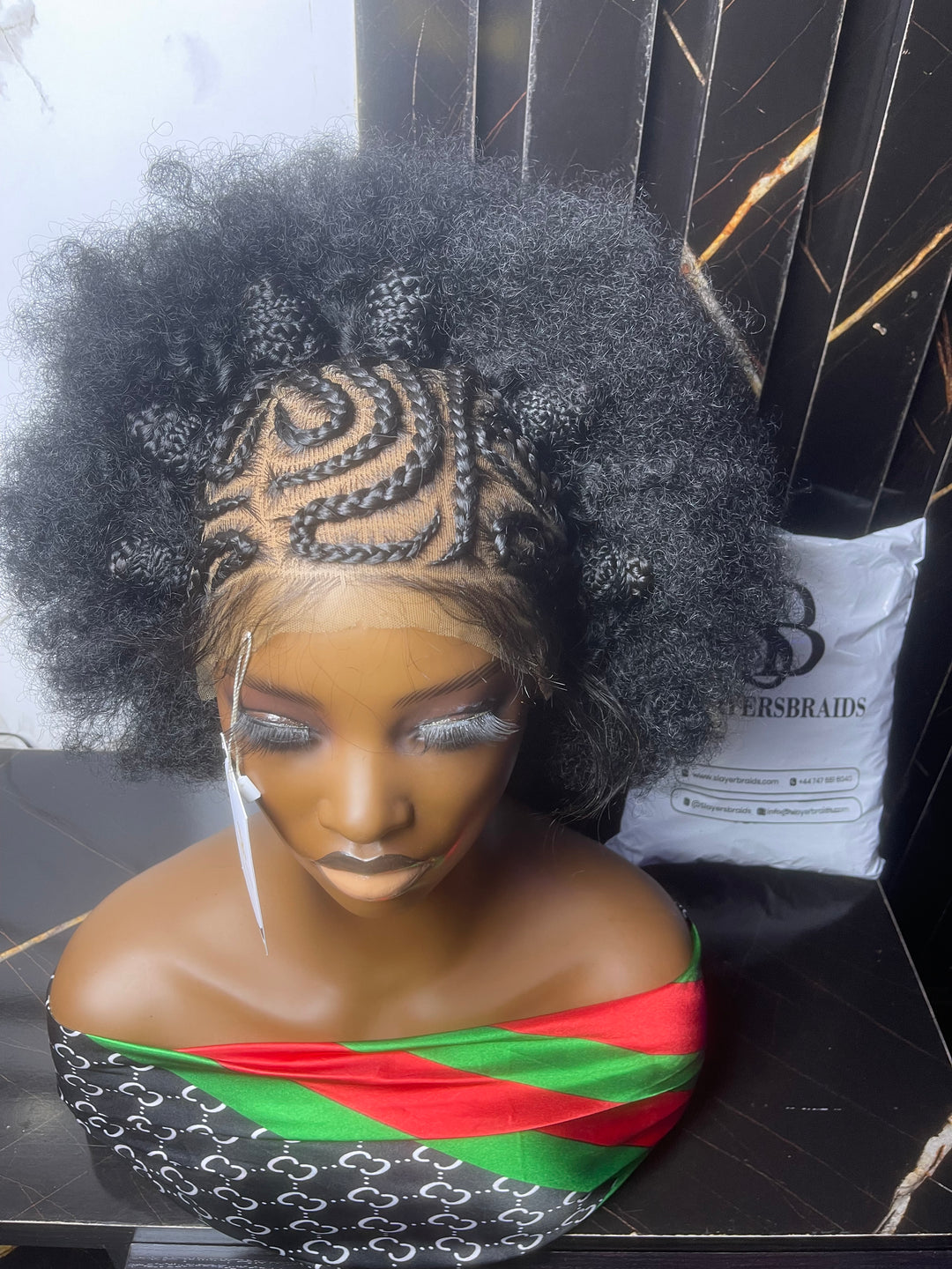 Glueless Pre-styled Afro Lace Cornrow Wig - Yuria