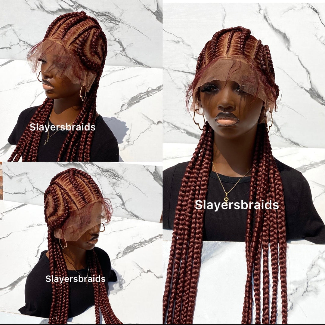 Braided Wig Full Lace Maroon Knotless Box Braids -Anjola