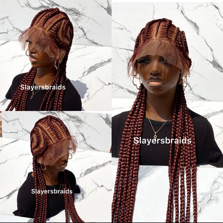 Braided Wig Full Lace Maroon Knotless Box Braids -Anjola