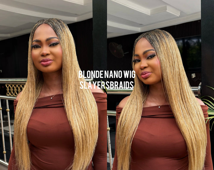 Fast Ship Micro Braids Lace Wig|Easy install hair- Nano blonde