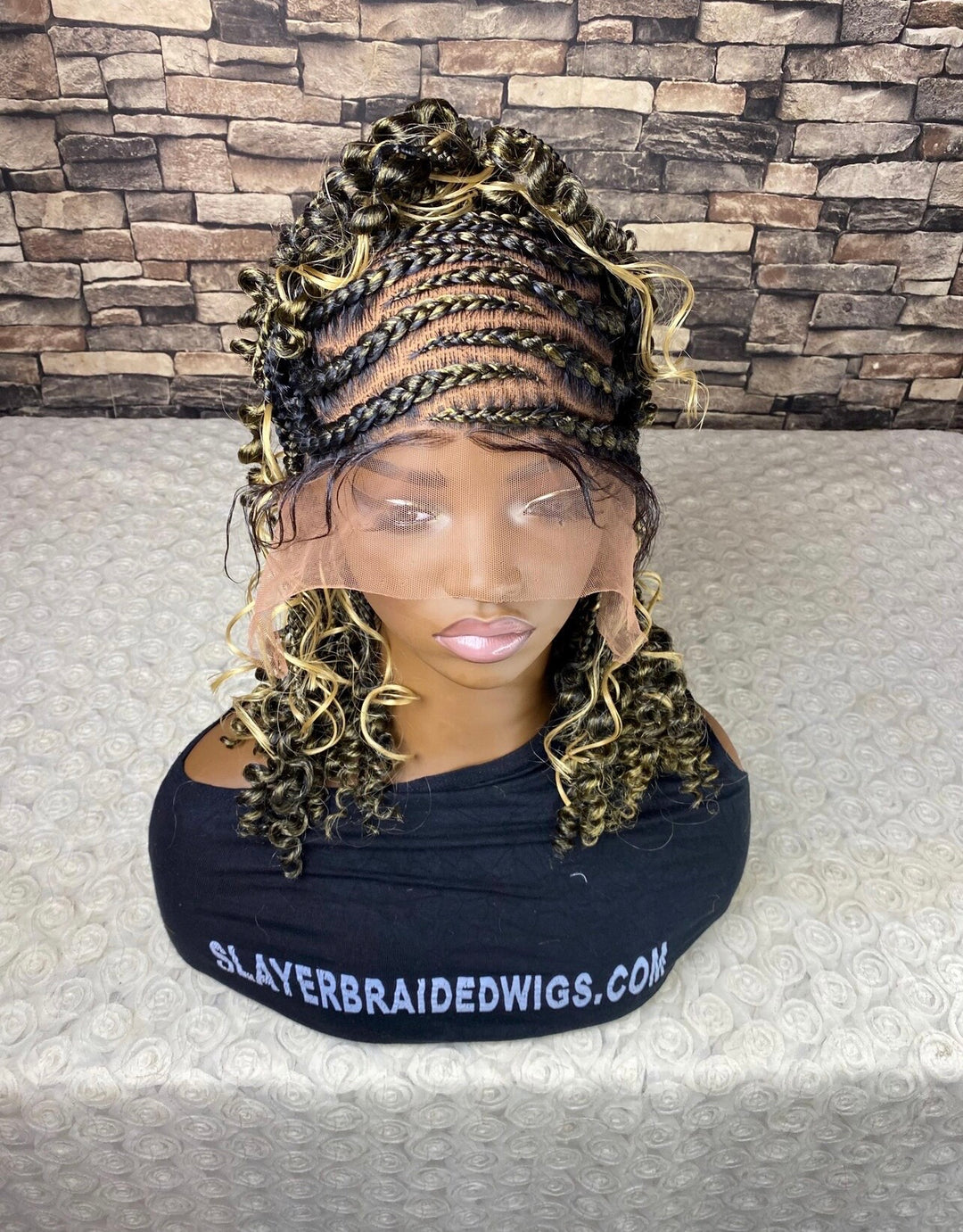 Braided Cornrow Wig: Full Lace Curly Bob, Mix Blonde -Ella Unit