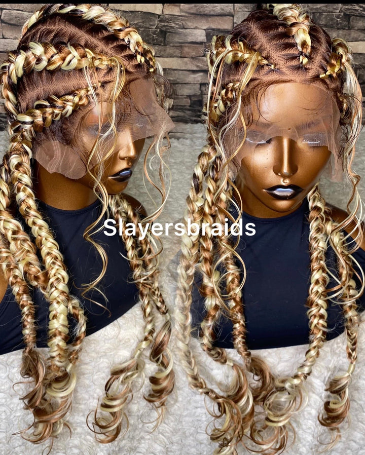 Tightly Braided Cornrow French curl wig -Olaide