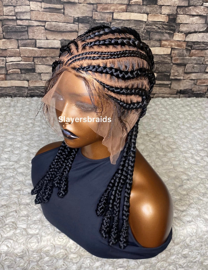 PreStyled Glueless Tribal Fulani Cornrow Bob Wig