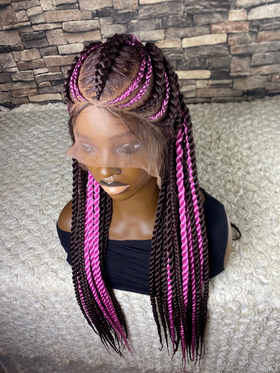 Custom braided cornrows natural scalp, lightweight -Theresa 33/pink