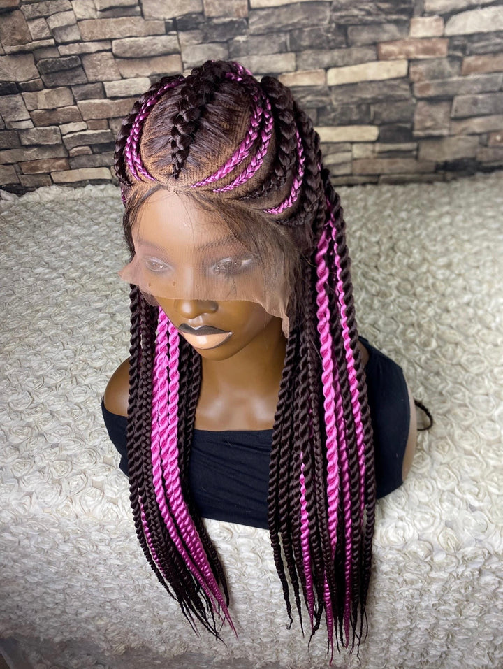 Custom braided cornrows natural scalp, lightweight -Theresa 33/pink