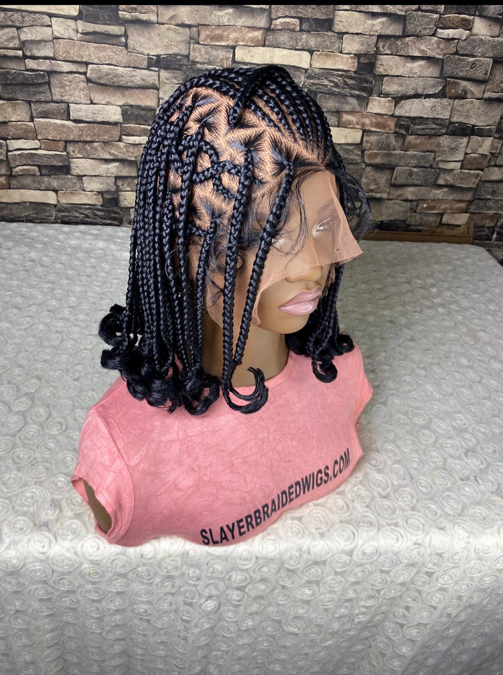 Fulani Cornrows Braided Wig: Black Braids Full Lace Wig -Dolly unit