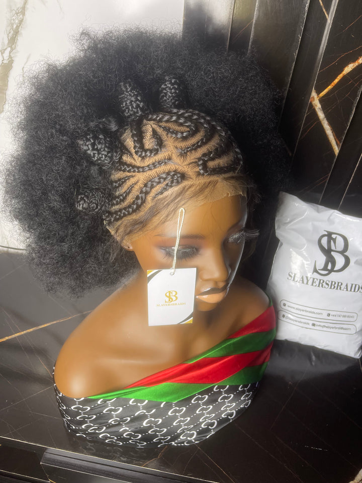 Glueless Pre-styled Afro Lace Cornrow Wig - Yuria