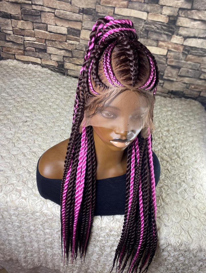 Custom braided cornrows natural scalp, lightweight -Theresa 33/pink