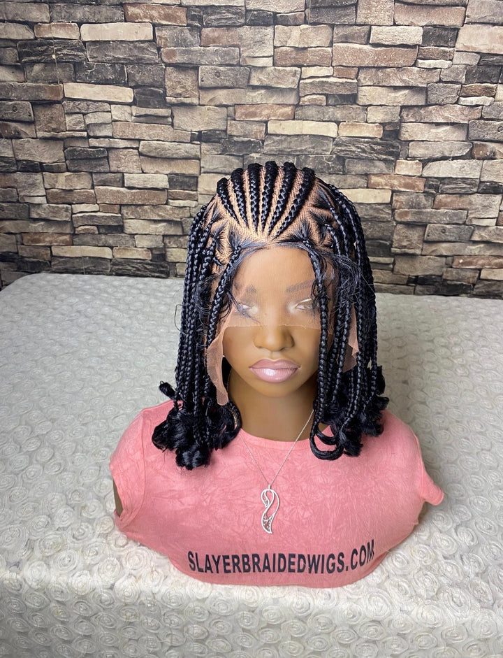 Fulani Cornrows Braided Wig: Black Braids Full Lace Wig -Dolly unit