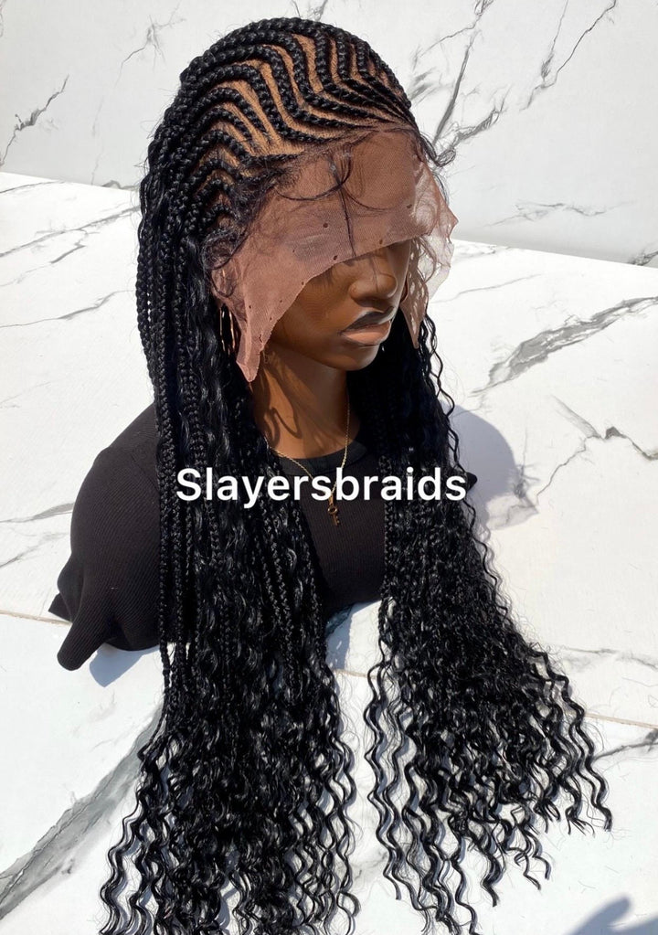 Black ZigZag Cornrow Braided Wig: Tribal Wig -Janet