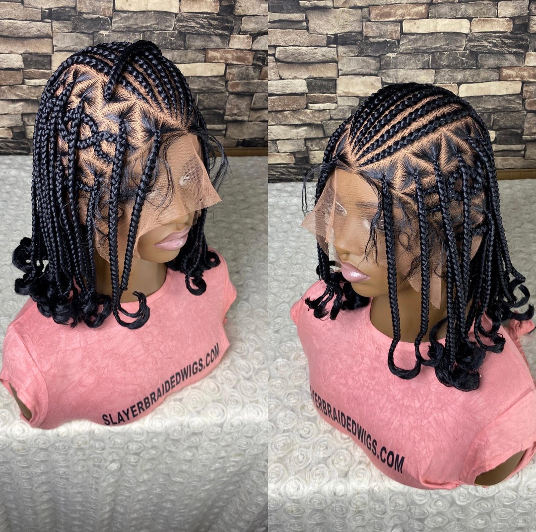 Fulani Cornrows Braided Wig: Black Braids Full Lace Wig -Dolly unit